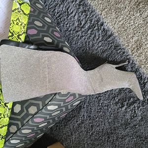 Silver thigh high boots